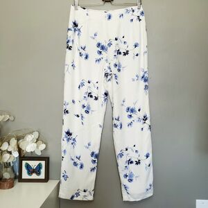Dressbarn Pants Linen Blend Pants Womens Size 8 White Floral Lined Tapered